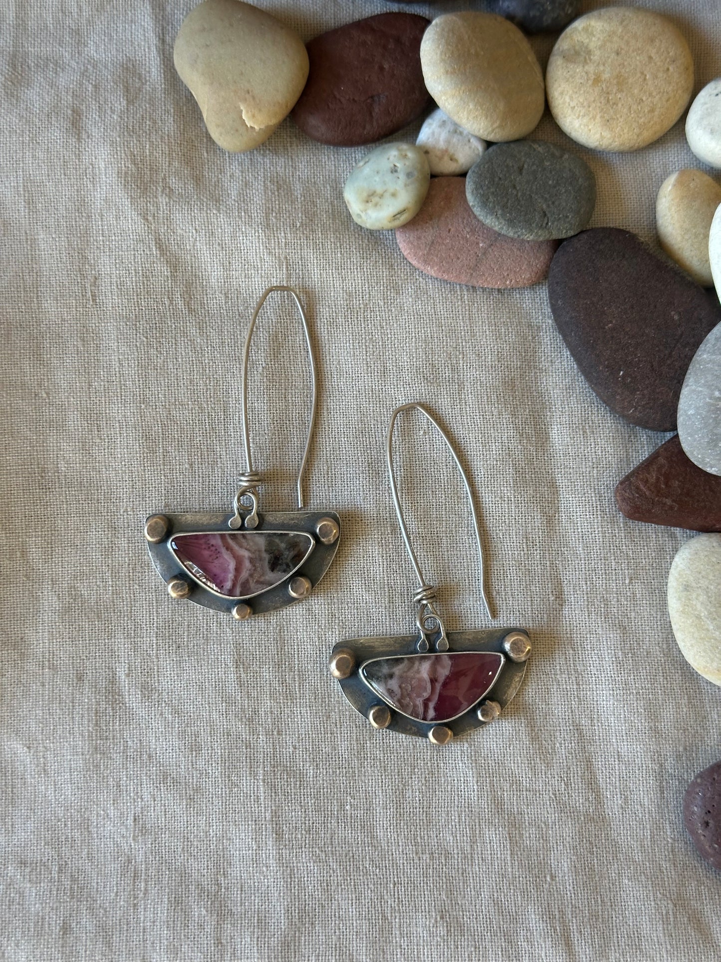 Peruvian Rhodonite statement earrings - recycled sterling silver