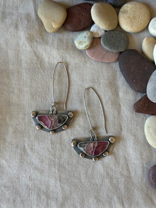 Peruvian Rhodonite statement earrings - recycled sterling silver