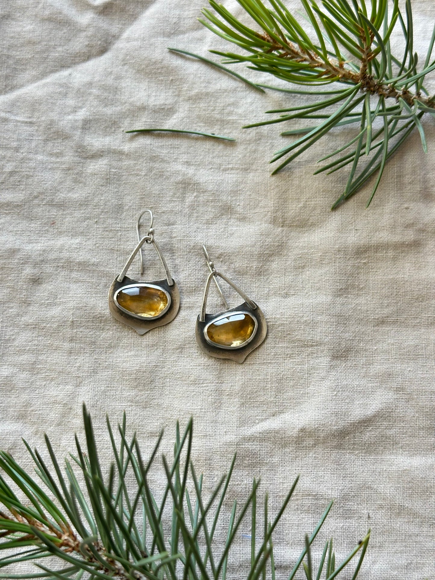 Citrine leaf earrings - sterling silver