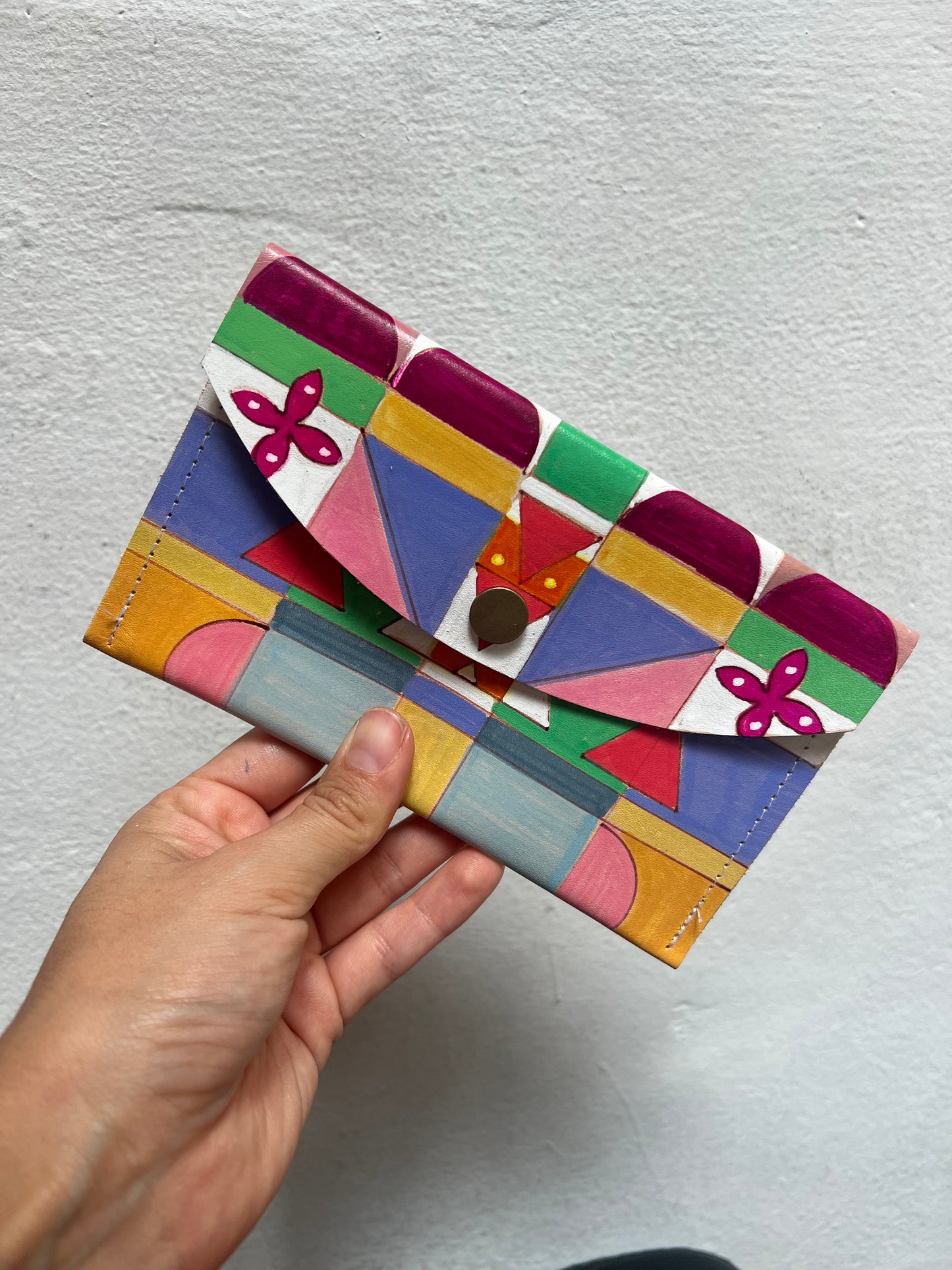 Medium Leather wallet - Handpainted - Multicolor