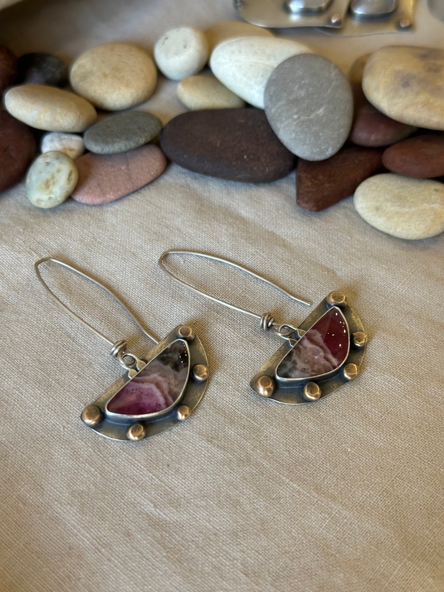 Peruvian Rhodonite statement earrings - recycled sterling silver