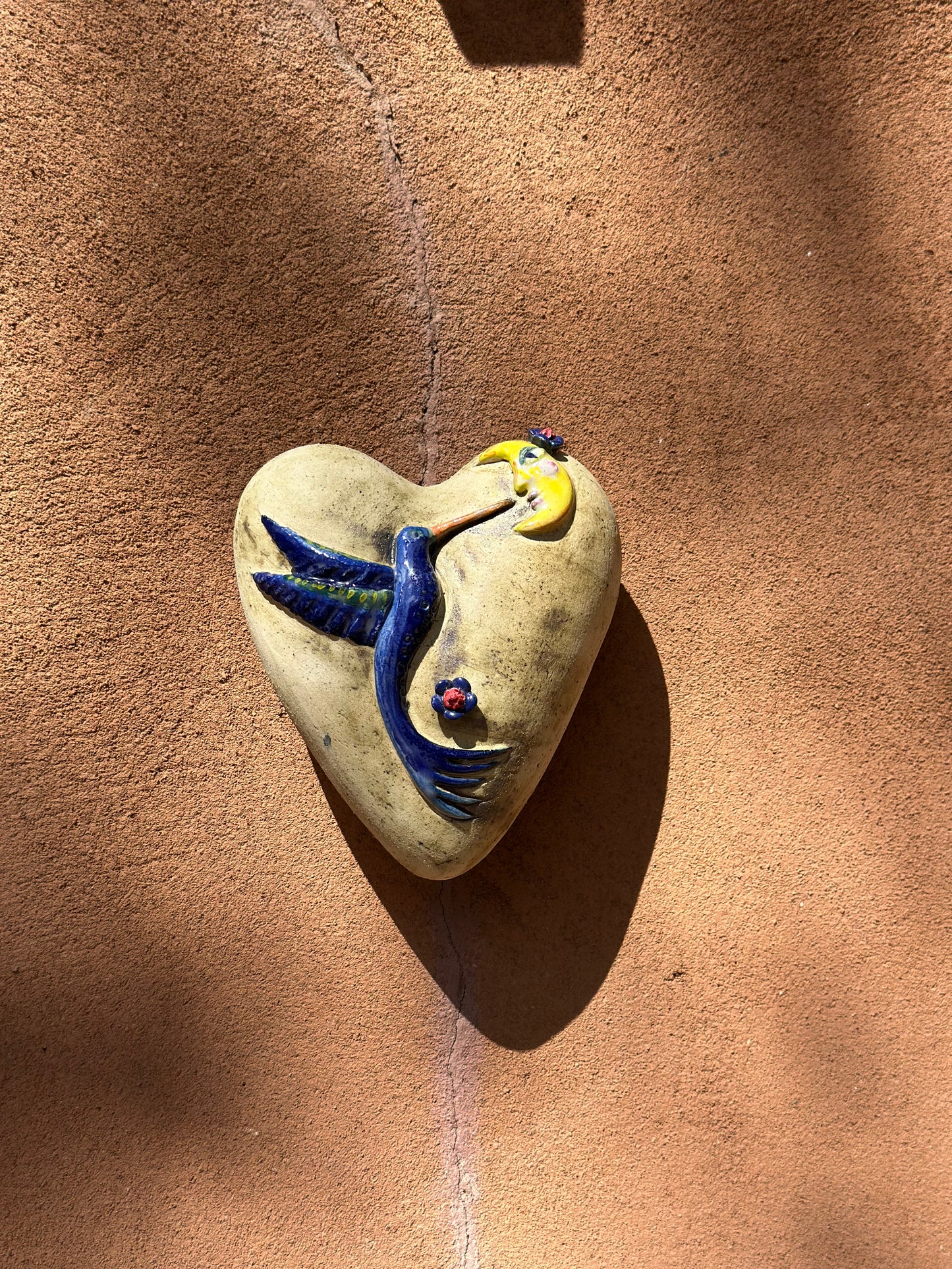 Ceramic Heart with Blue Hummingbird Wall Art - Limited Edition