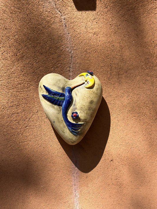 Ceramic Heart with Blue Hummingbird Wall Art - Limited Edition