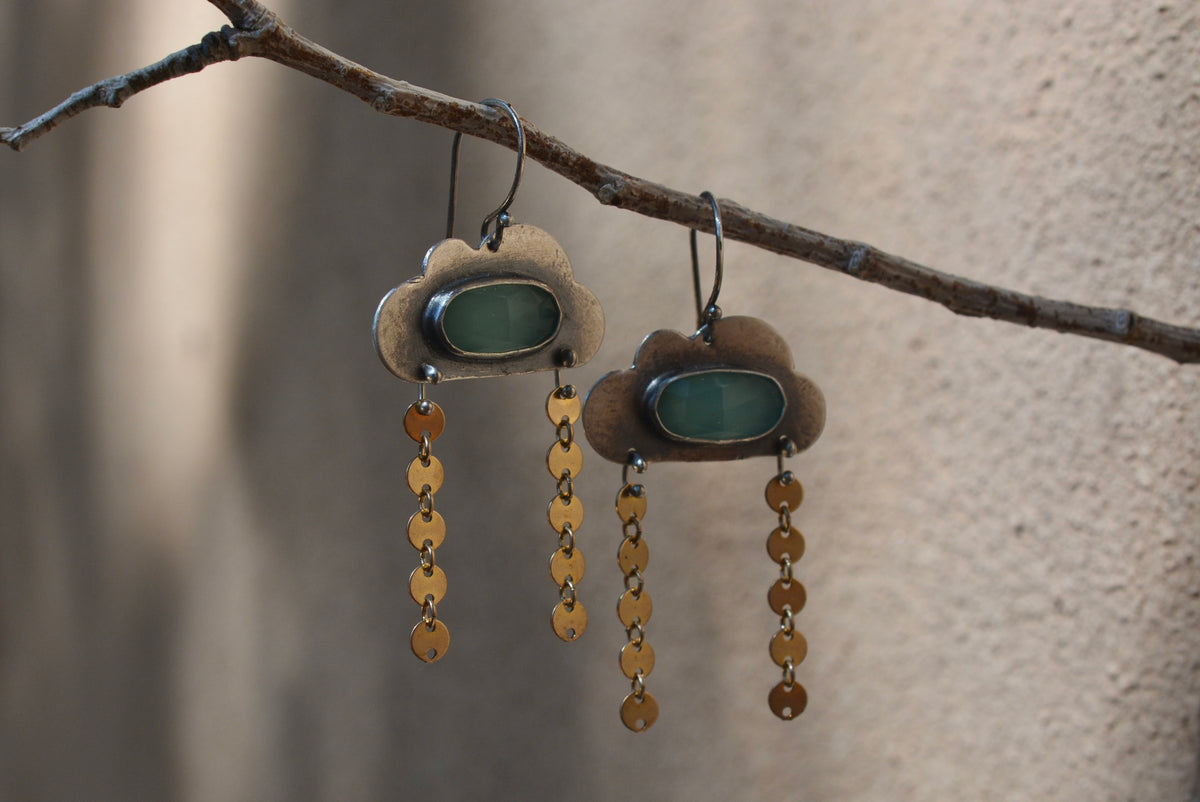 Aqua Chalcedony Rainy Cloud earrings - Sterling Silver
