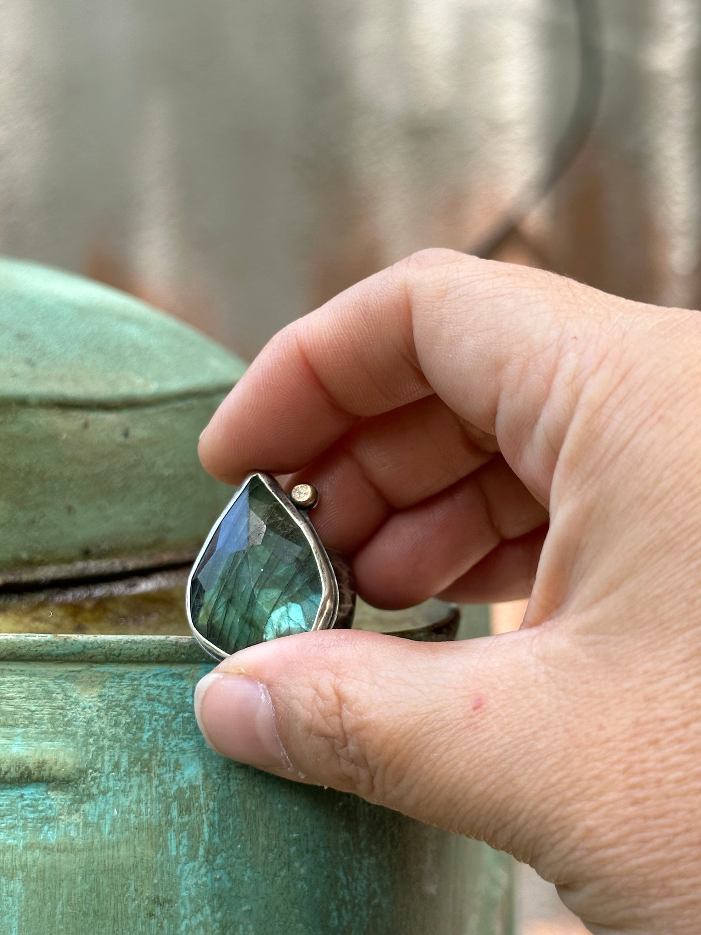 Flashy Labradorite Statement ring - Bold and Sturdy Sterling Silver Ring - 6.5