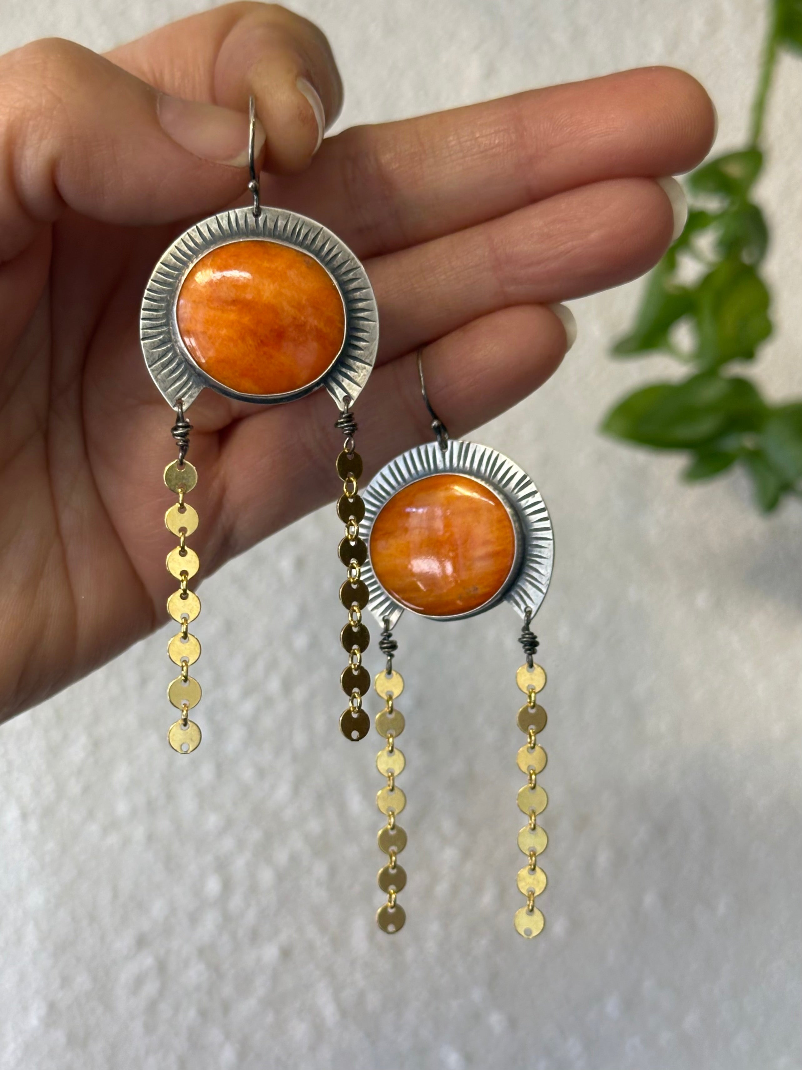 Spiny Oyster La Lluvia Earrings - sterling silver and gold filled