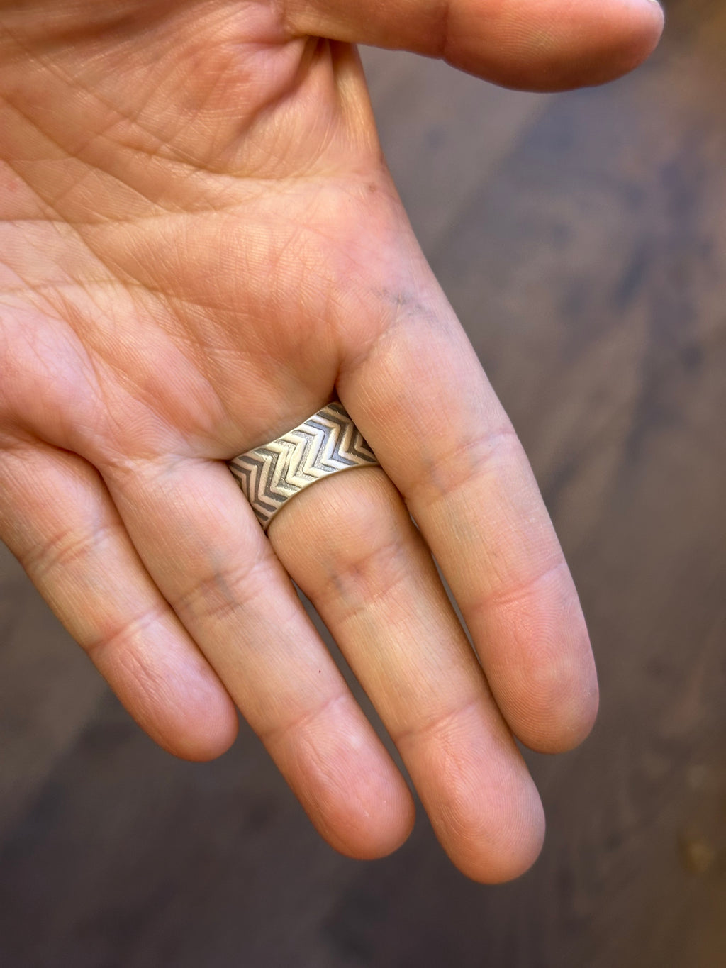 Desert Jasper & Sterling Silver Ring - tapered wide band - Fits size 8