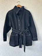 Denim Coat/Dress with Contrast Stitch - Belted coat