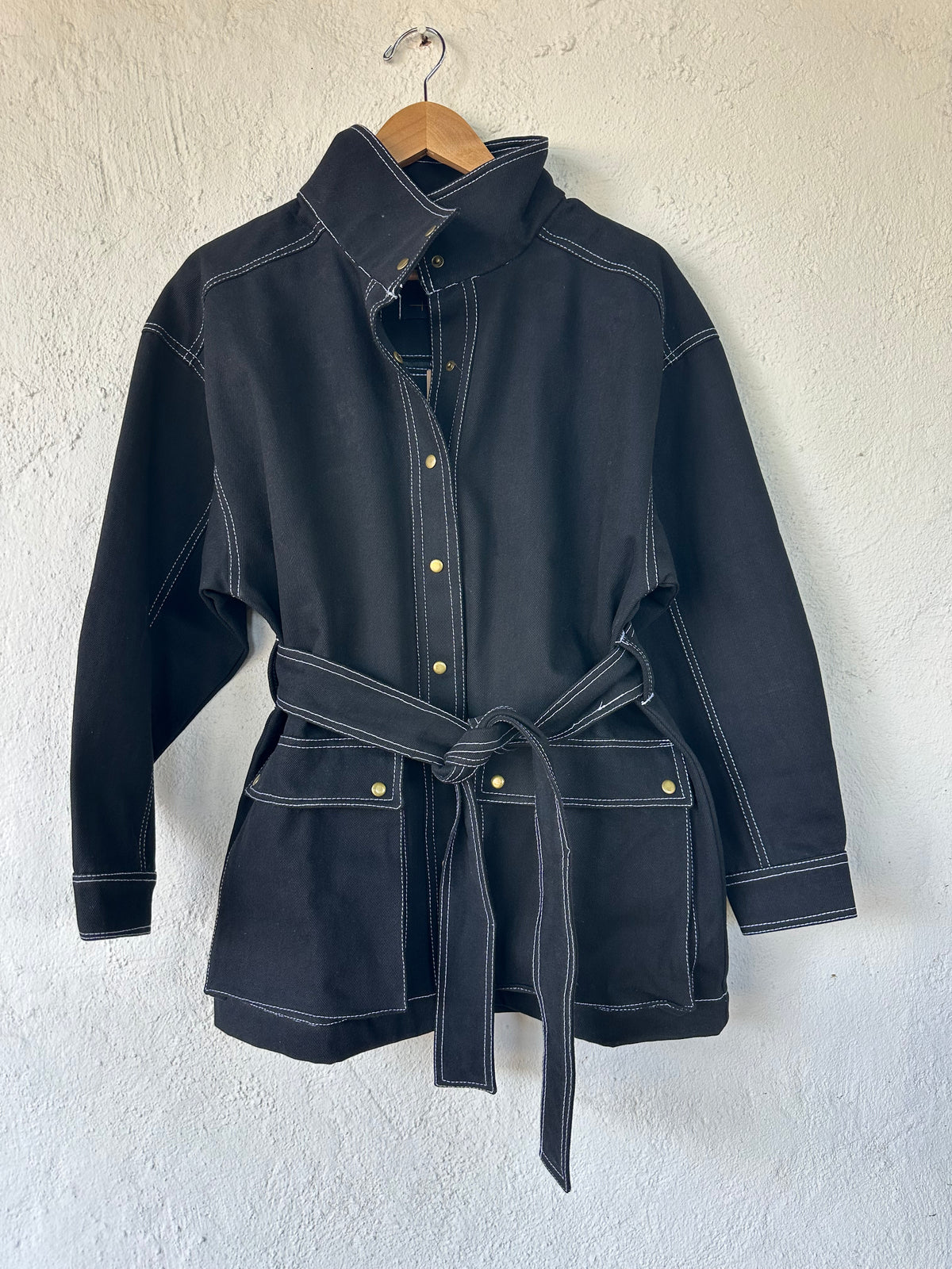 Denim Coat/Dress with Contrast Stitch - Belted coat