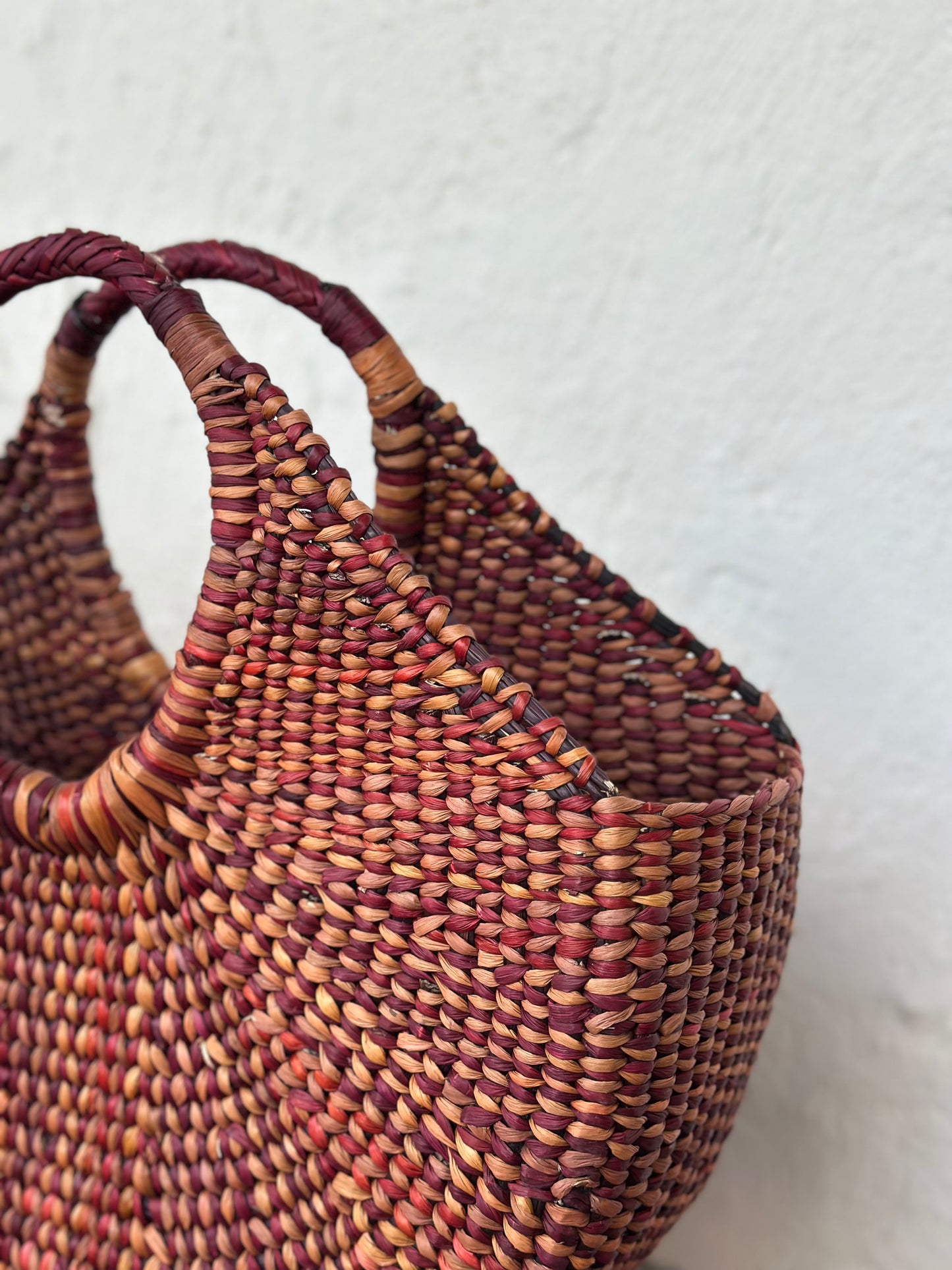 Hand basket ~ semi circle - burgundy