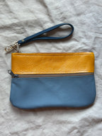 Leather wristlet double zip • color block • 8.5” x 5.5”