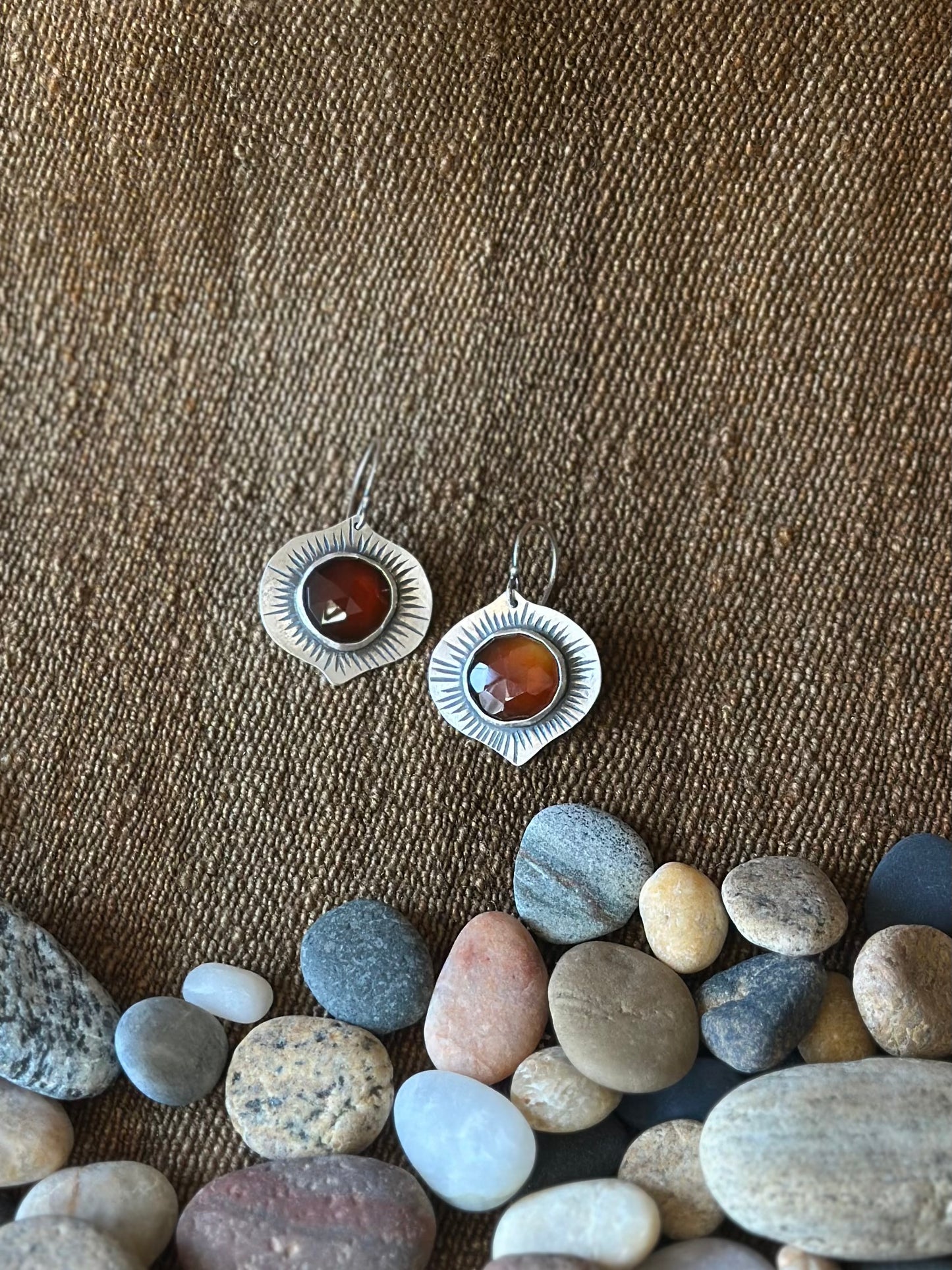 Honey Chalcedony Leaf Earrings - sterling silver