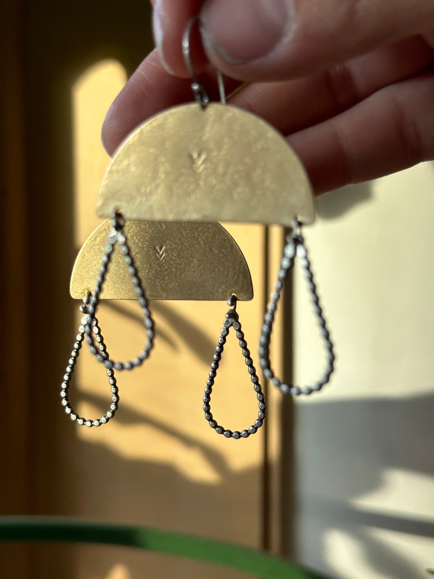 Golden Cloud earrings ~ Sterling silver and brass