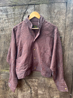 Bomber Patched Jacket - Chocolate Linen with Turquoise threads