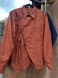 Kimono-Inspired Collared Shirt Open Back- Terracotta Chino Twill