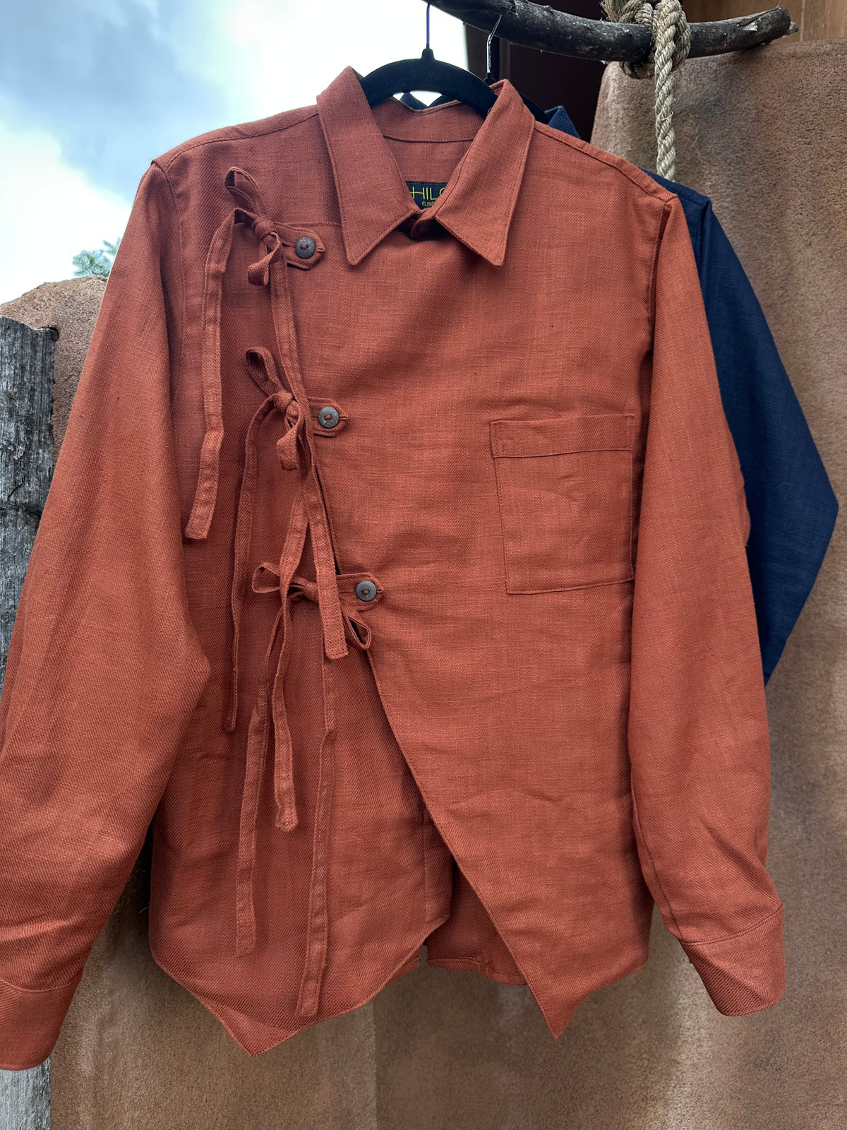 Kimono-Inspired Collared Shirt Open Back- Terracotta Chino Twill