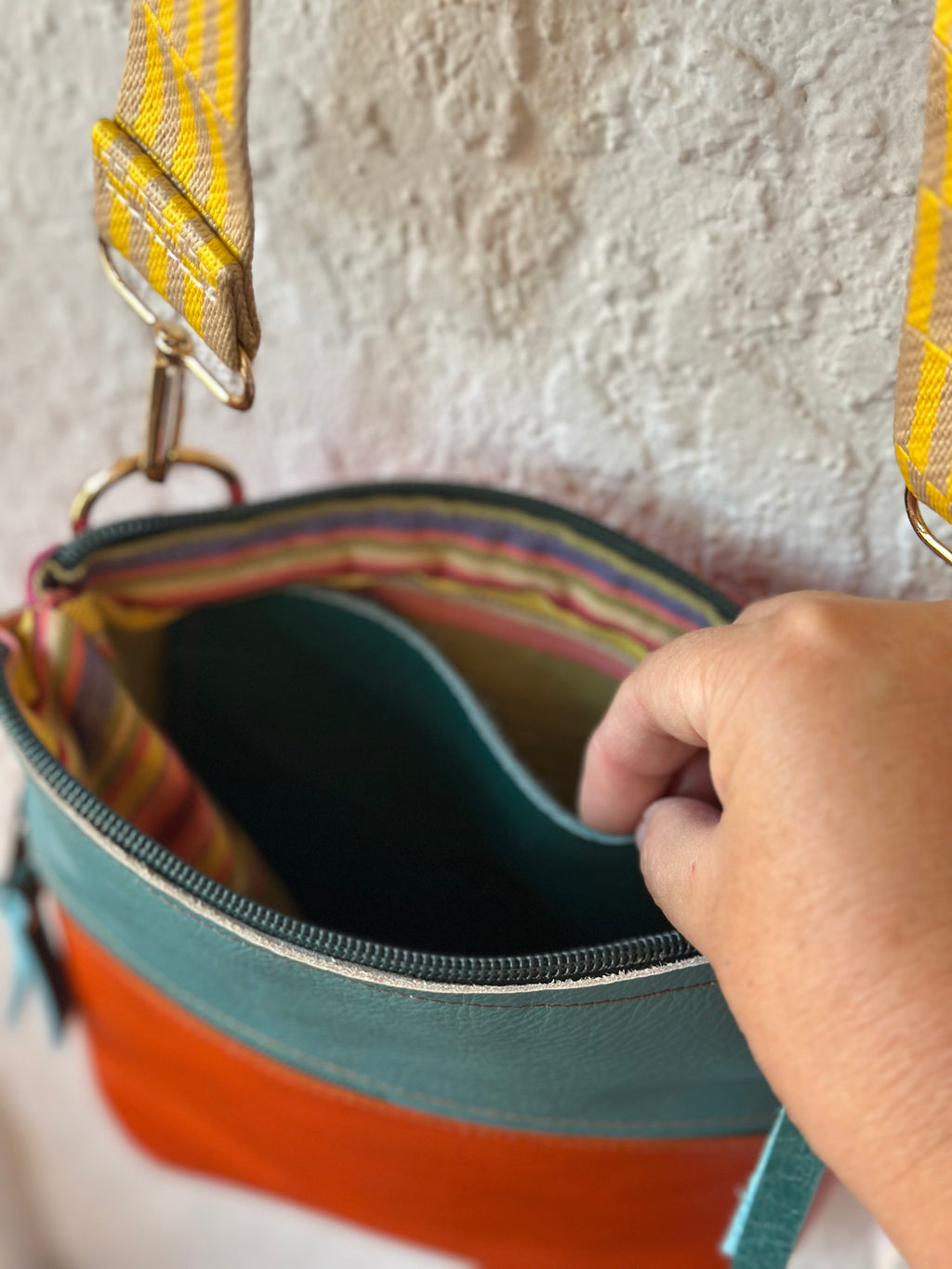 Crossbody Bag • Double Zip • Brick & Teal