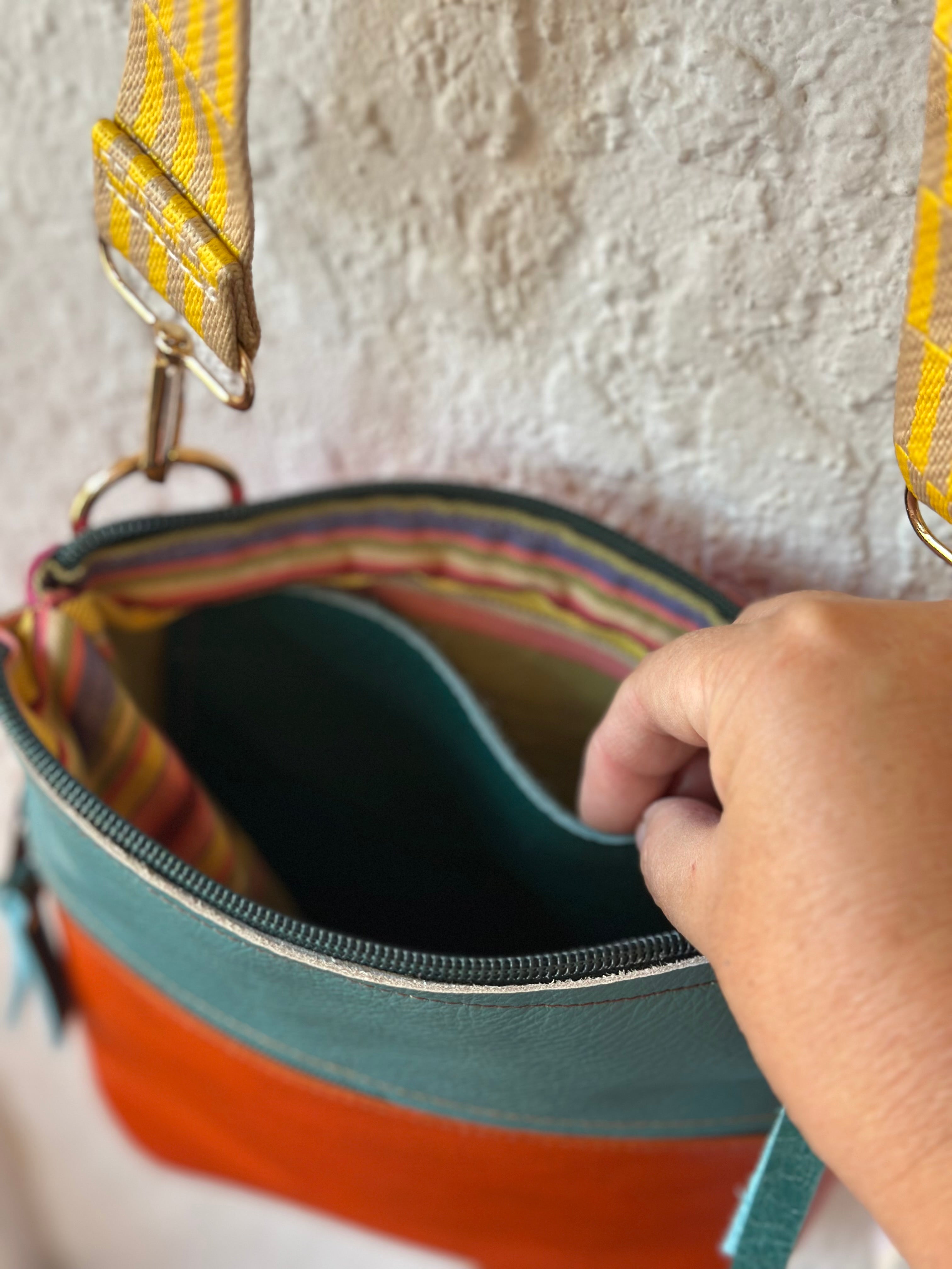 Crossbody Bag • Double Zip • Brick & Teal