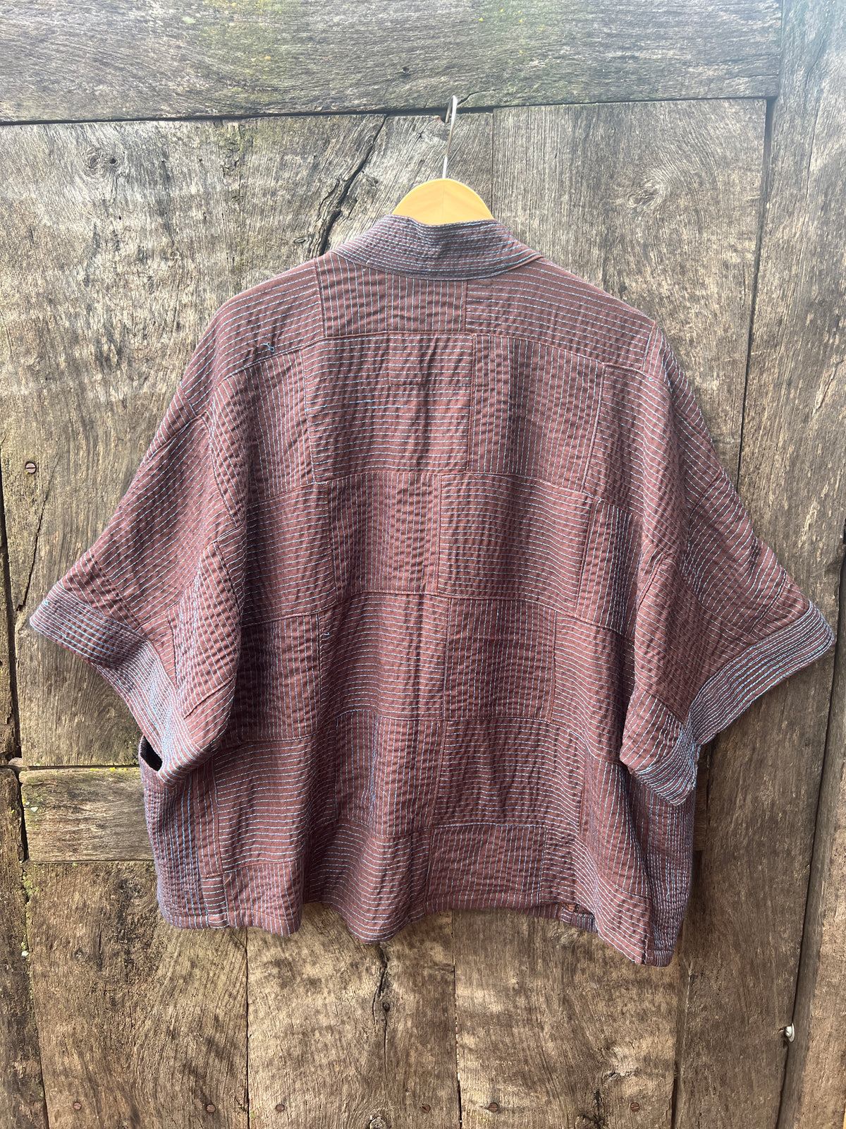 Kimono Brown Linen with sewn lines - short sleeves