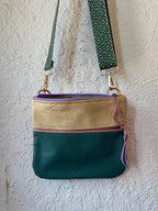 Crossbody Bag • Double Zip • Cream & Teal