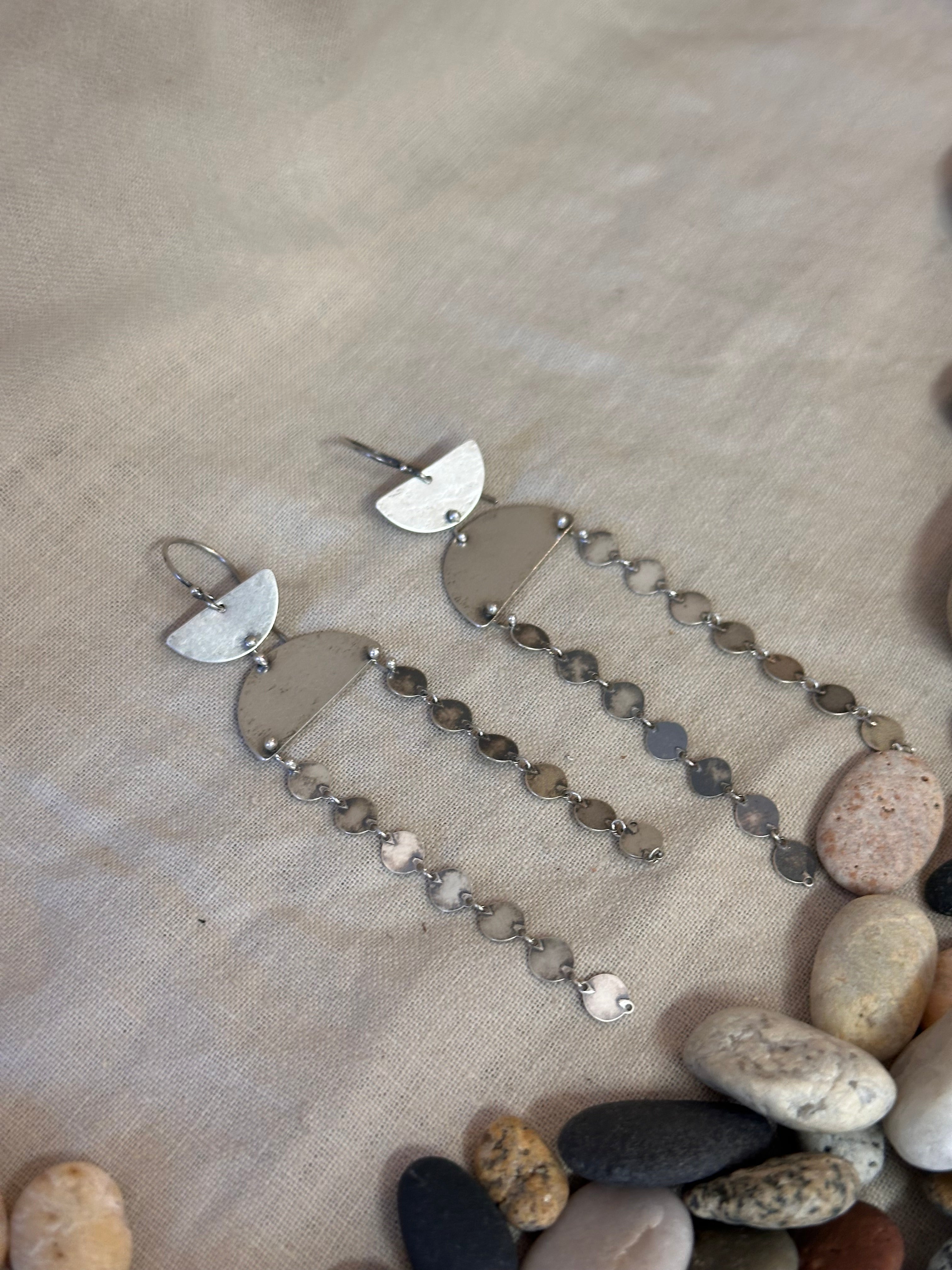 Connected geometric dangle earrings - Sterling Silver