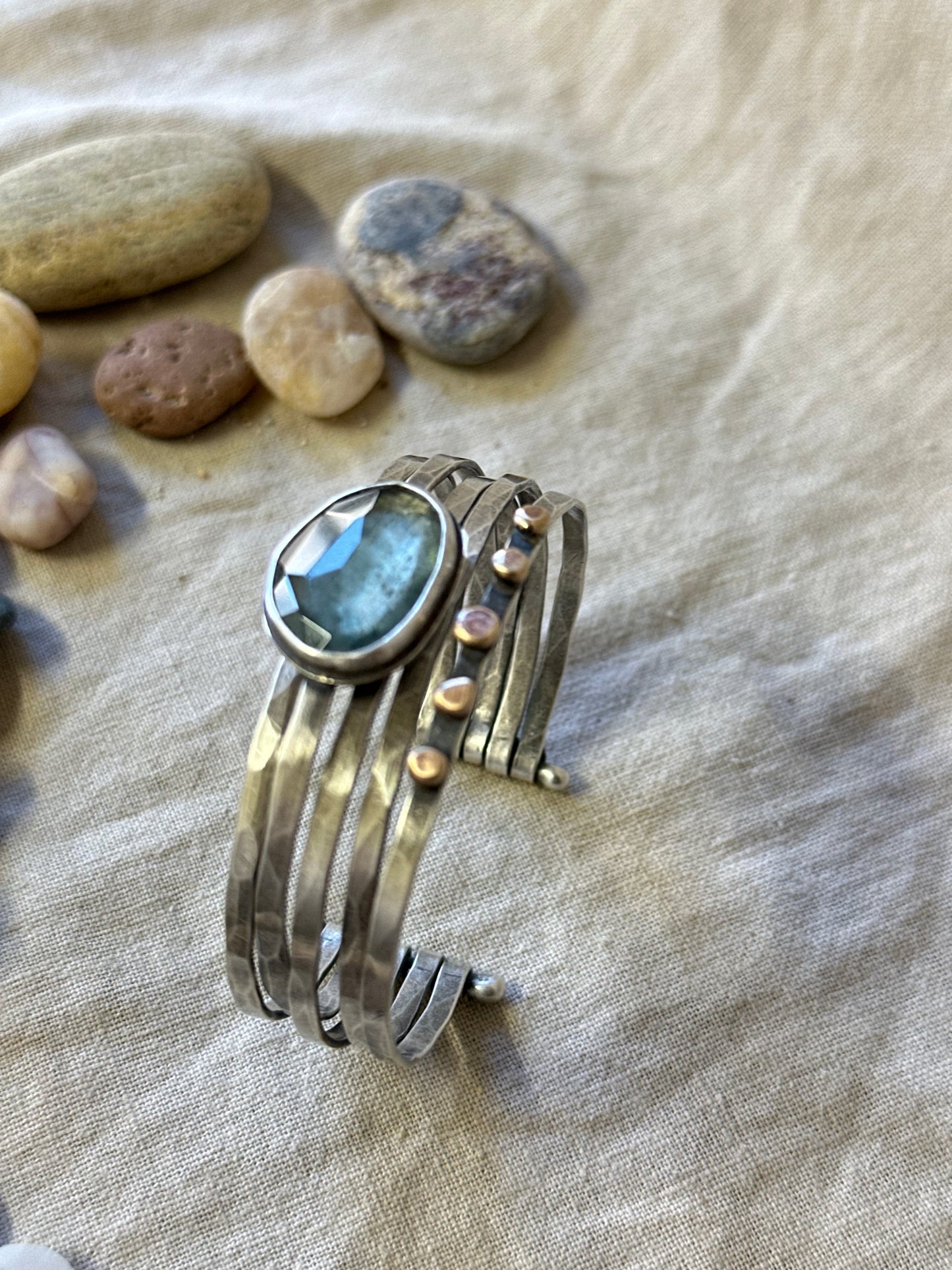 Stacked - Attached Bracelet - Moss Aquamarine ~ Cuff with Movement - ready to ship