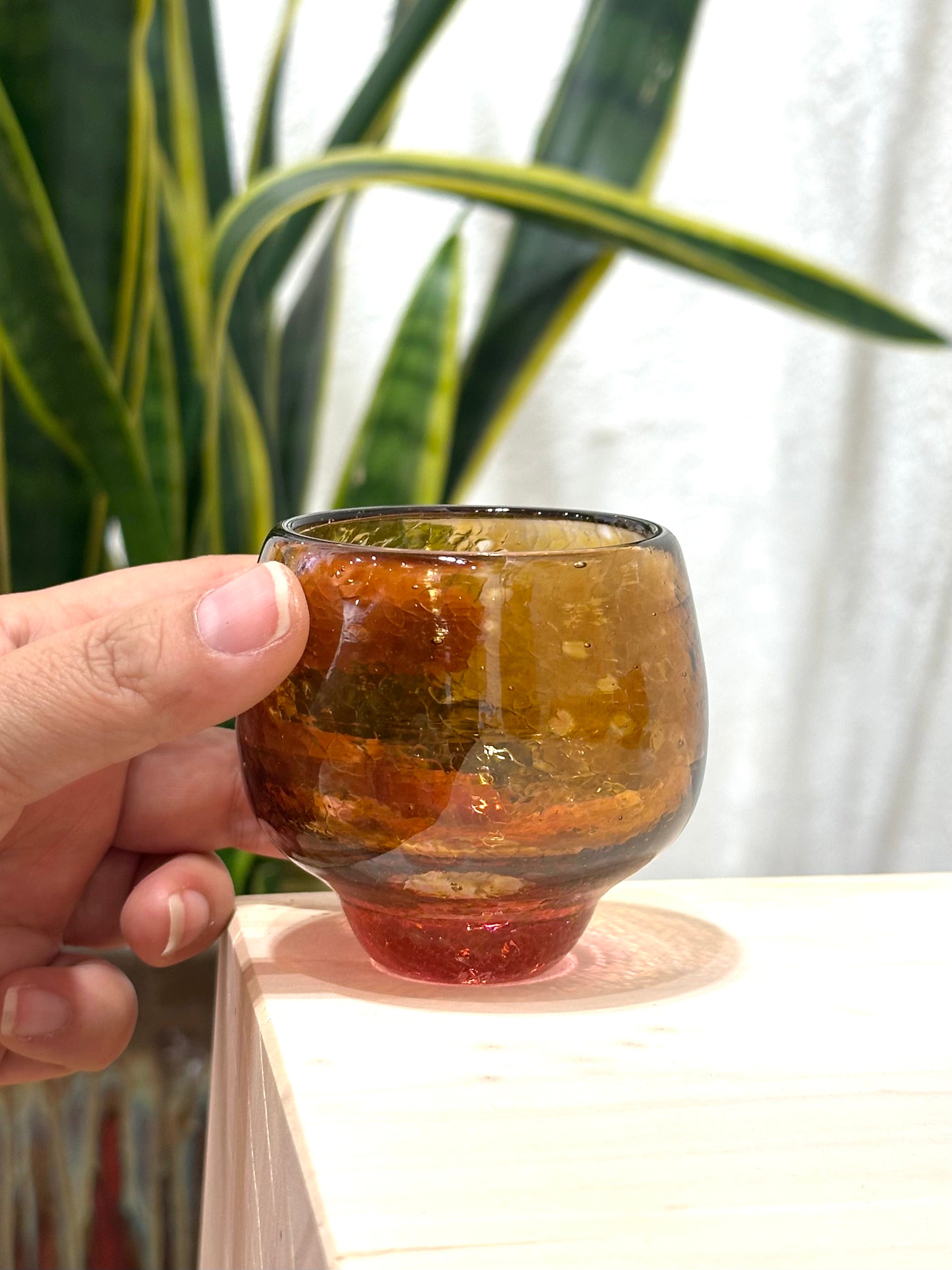 Nip cup ~ Amber & Peach ~ Blown glass