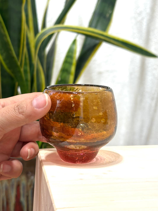 Nip cup ~ Amber & Peach ~ Blown glass