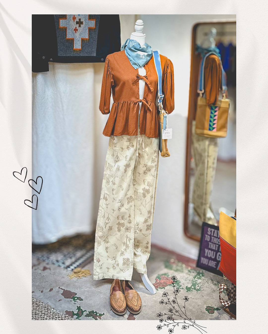 Wide Leg Pants - unisex - Botanical design - 100% cotton