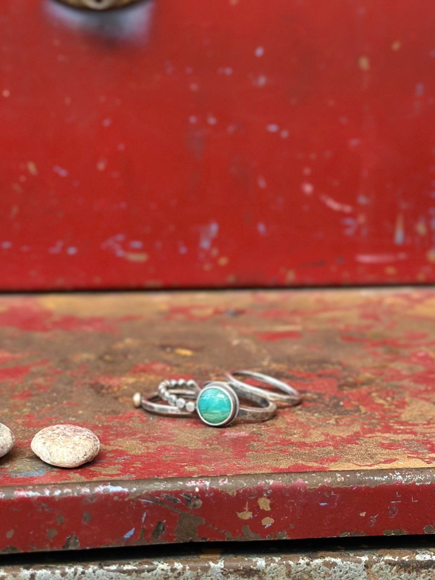 4-piece Peruvian Opal and Sterling Silver • stackable ring set • set fits size 5.5