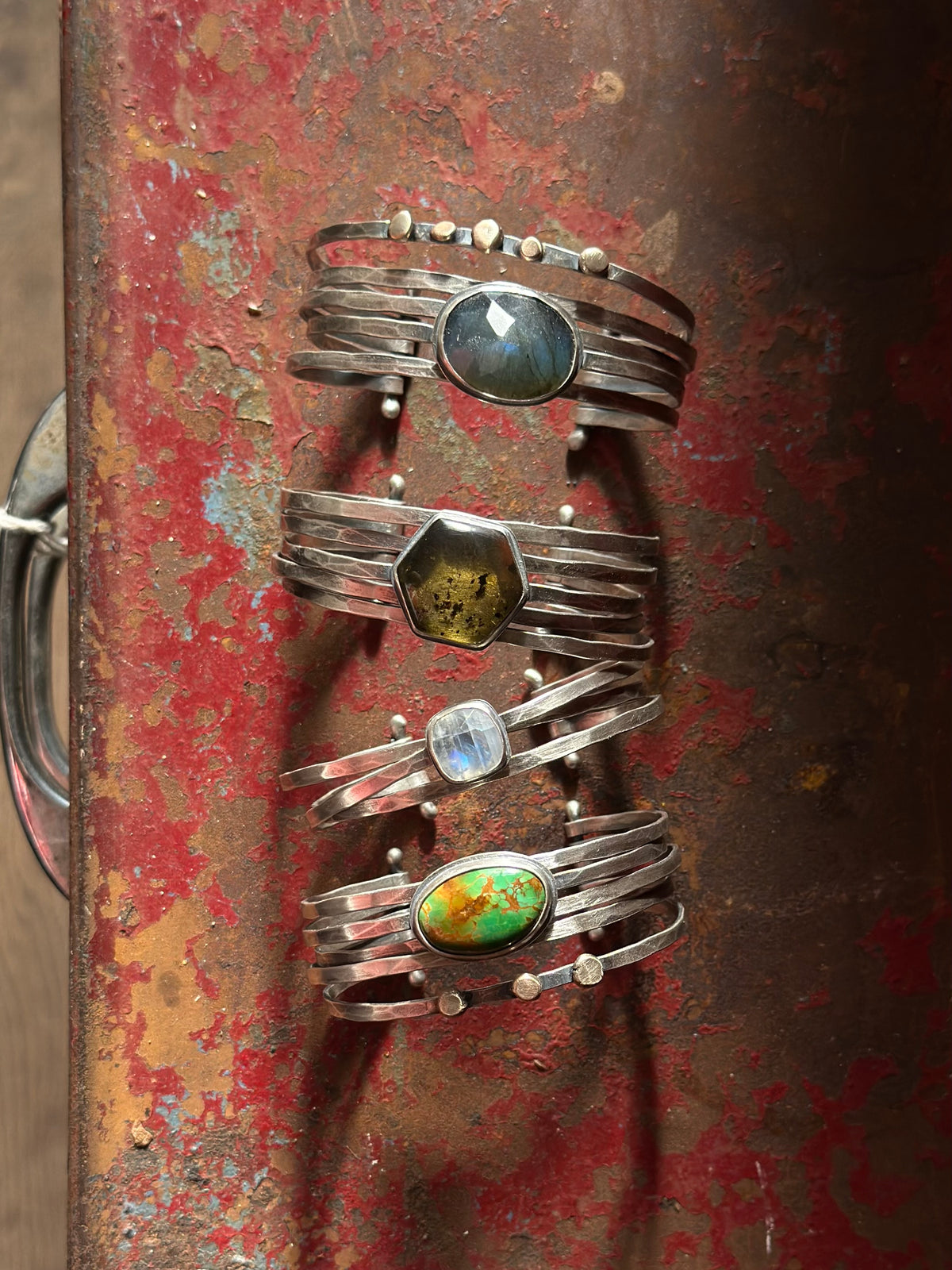 Labradorite - Stacked - Attached Bracelet - Cuff with Movement - ready to ship