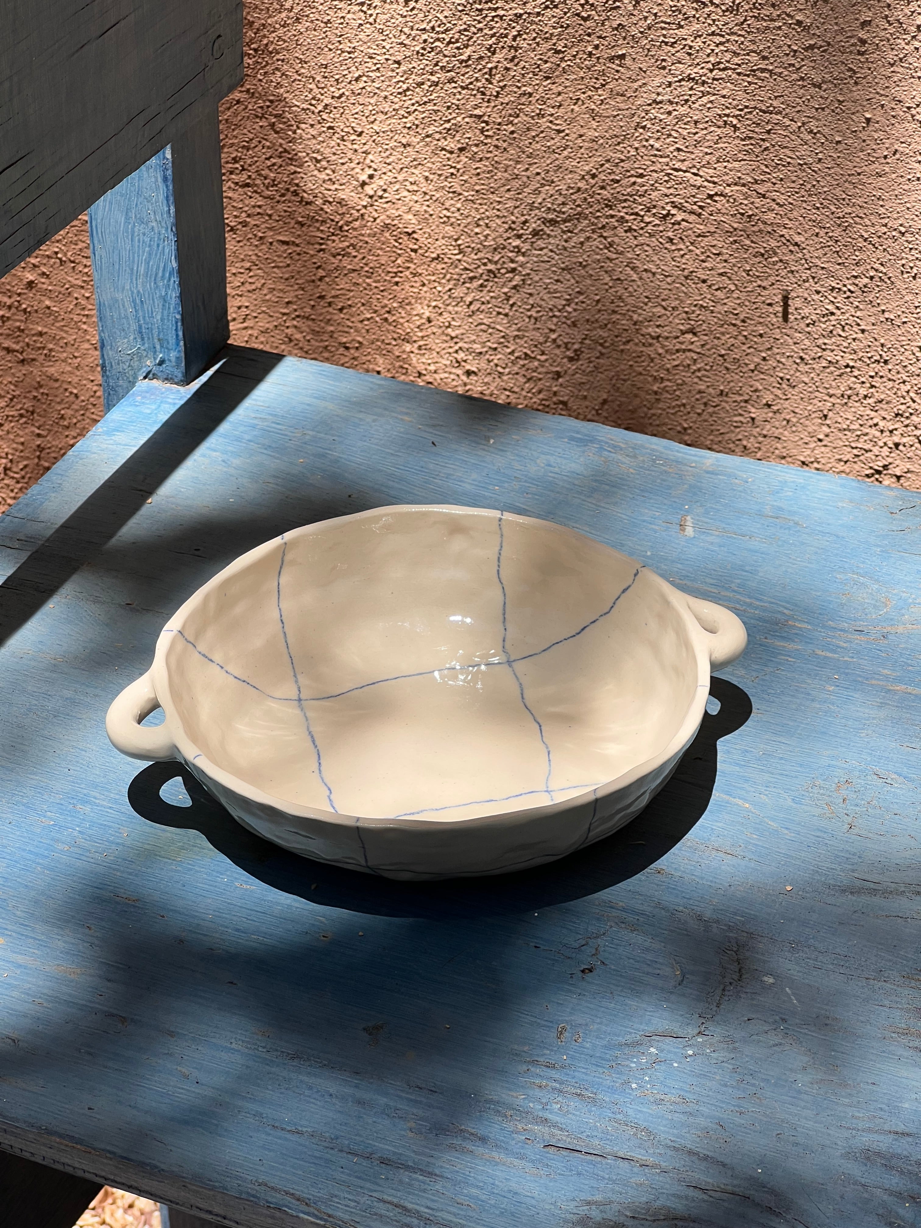 Bowl with handles  ~ crayon blue