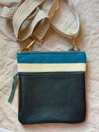 Crossbody Bag • Double Zip • Turquoise, Cream & Dark blue