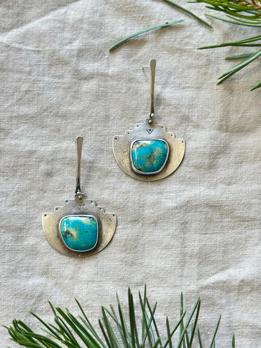 Peruvian Amazonite Post long earrings - sterling silver and bronze