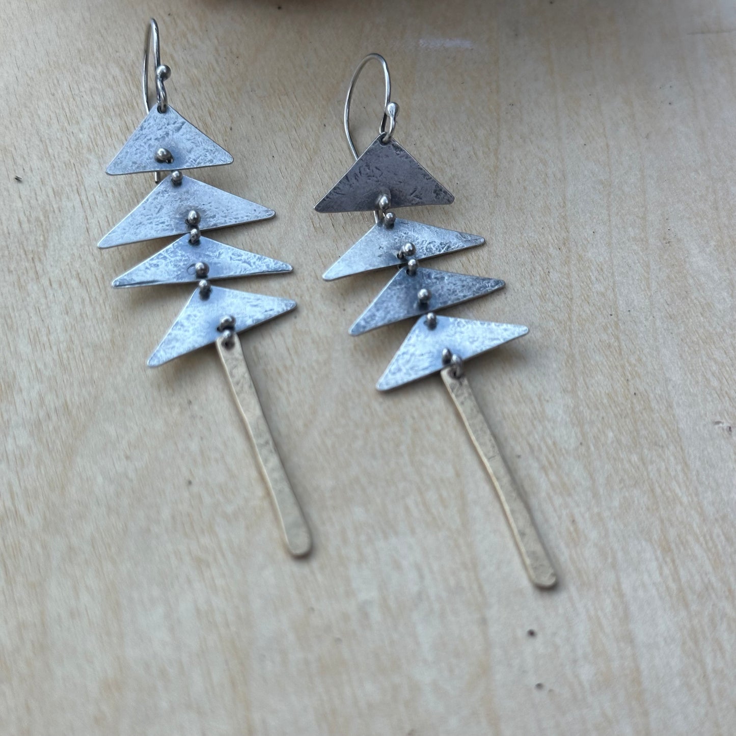 Pine Earrings ~ Connecting Triangle earrings - Bronze and Sterling silver