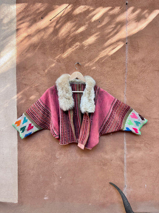 Upcycled Cropped Jacket - Bat Sleeves - Alpaca Wool