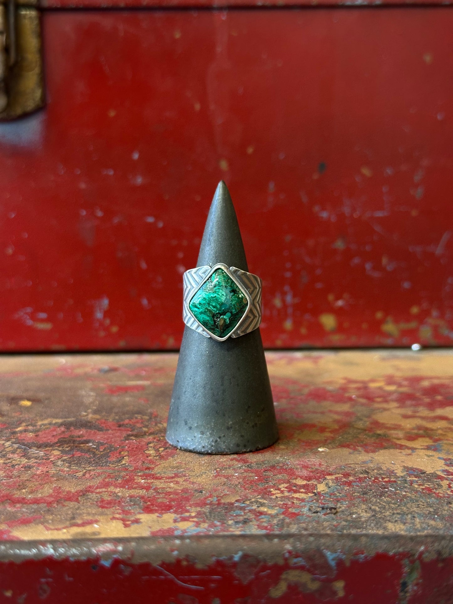Chrysocola and Sterling Silver Ring - Tapered Ring - fits size 8.5