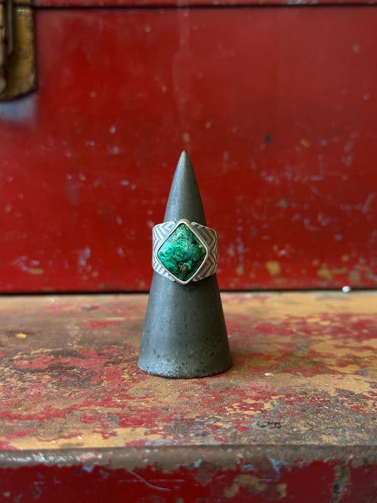 Chrysocola and Sterling Silver Ring - Tapered Ring - fits size 8.5