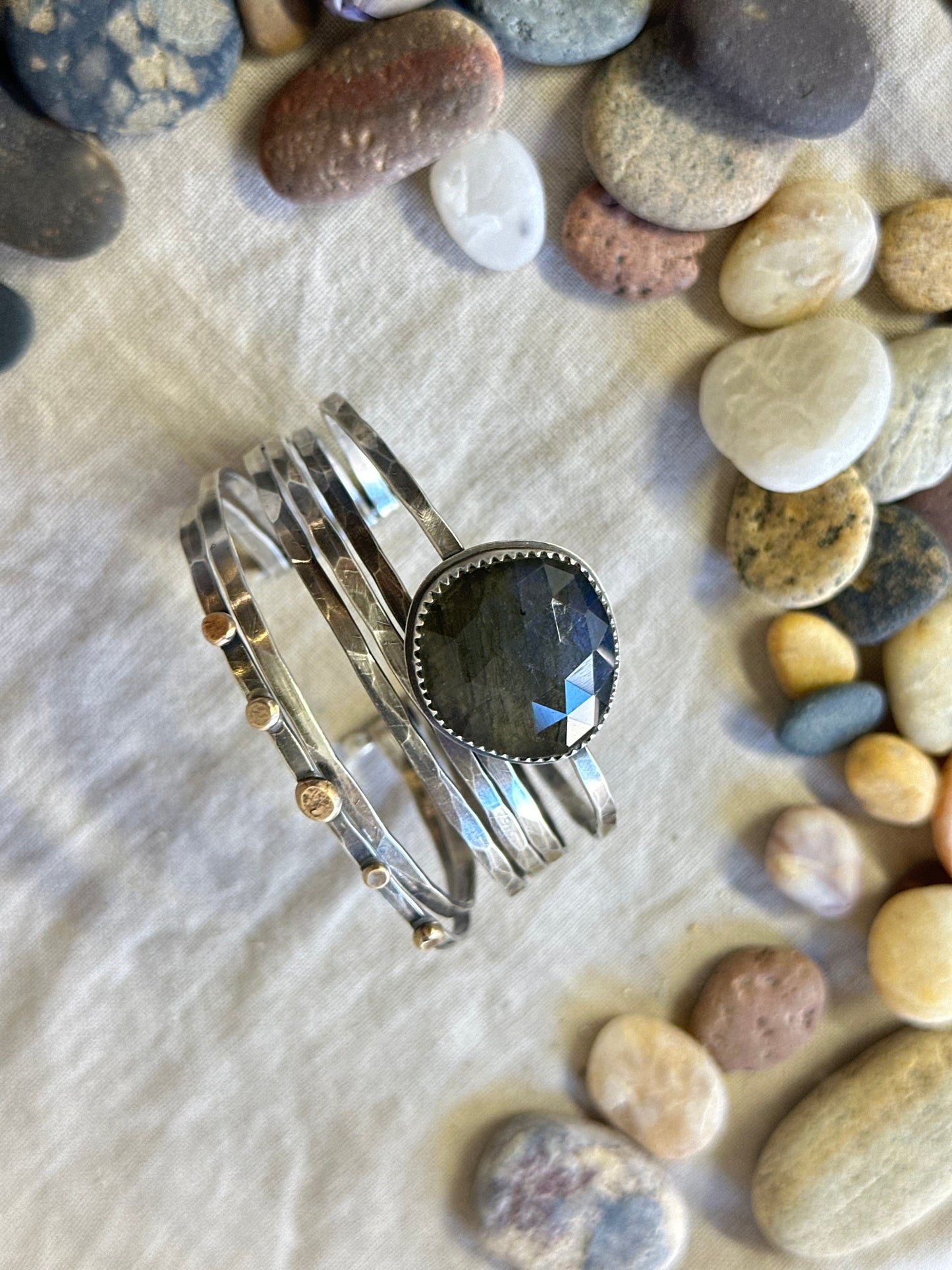 Stacked - Attached Bracelet - Labradorite- Cuff with Movement - ready to ship