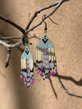Beaded earrings - blue & pink - Porcupine Quills