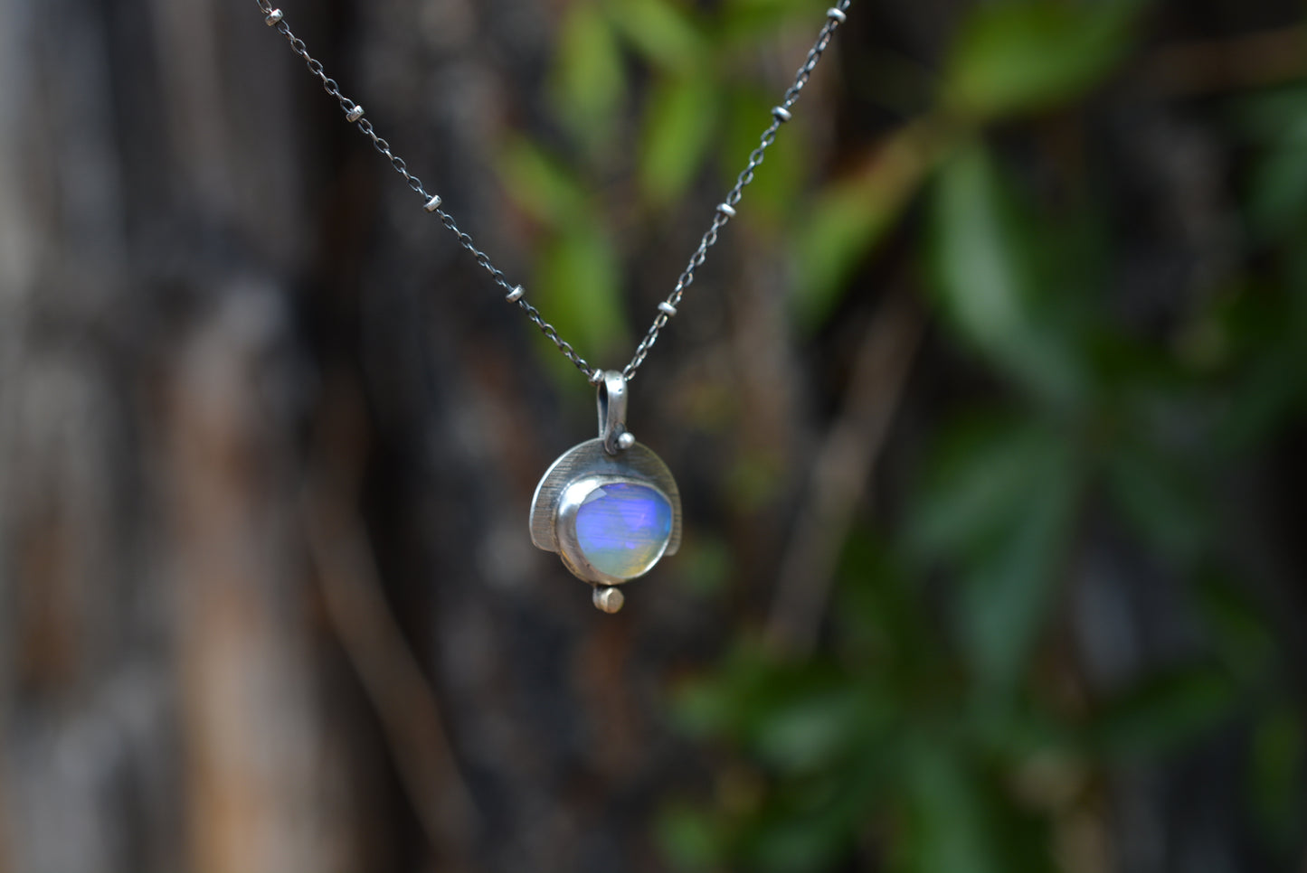 Ethiopian Opal & Sterling Silver Necklace - cornhusk imprinted