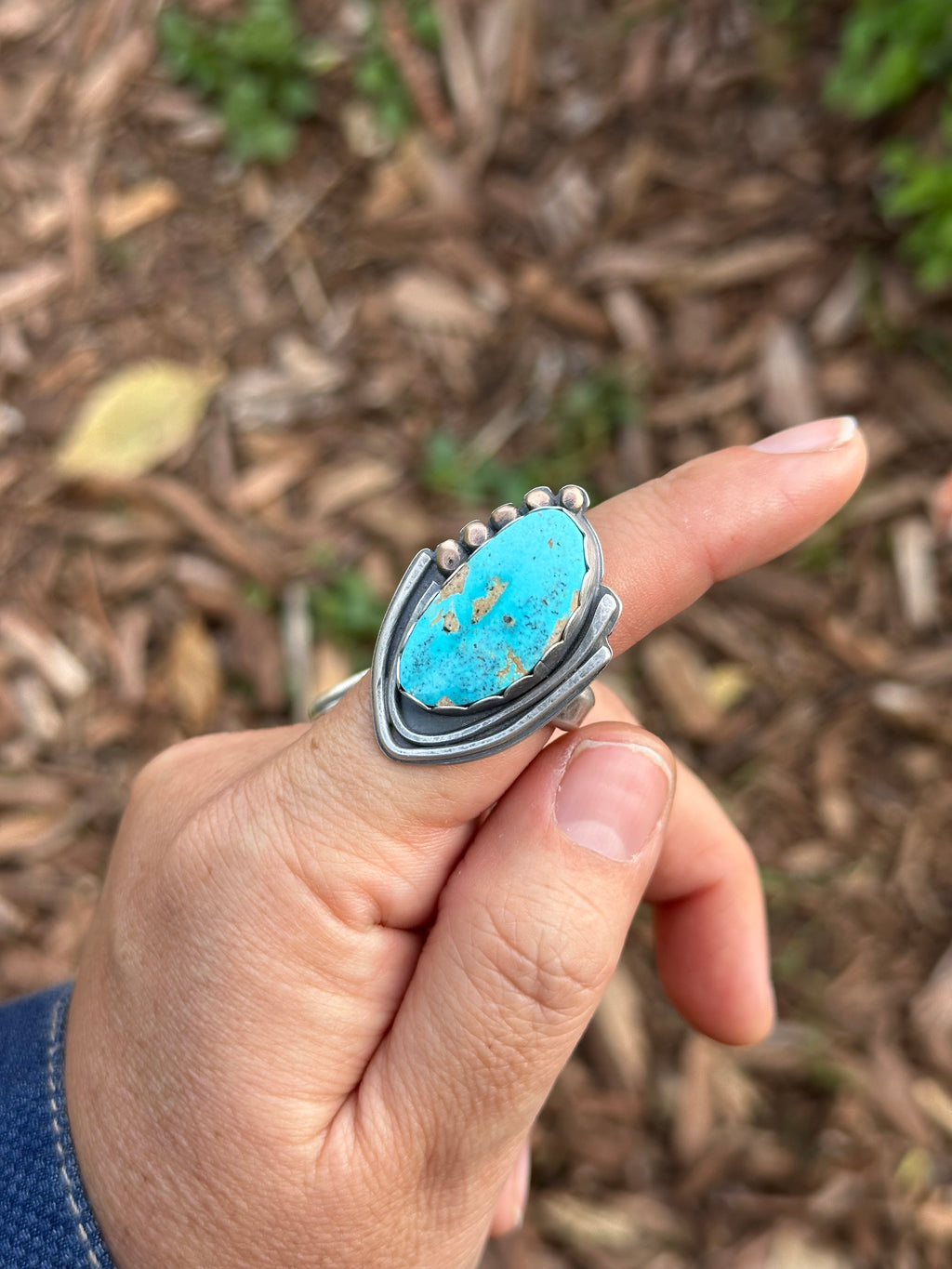 Blue Bird Turquoise and Sterling Silver Ring - size 7.5