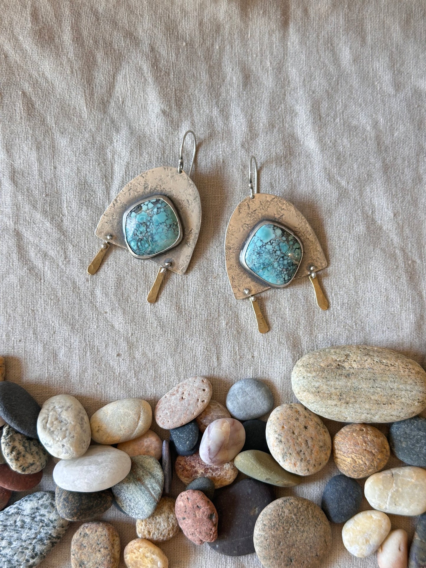Shield Silver Earrings - Golden Hills Turquoise