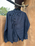 Kimono-Inspired Collared Shirt Open Back - Dark Blue Chino Drill