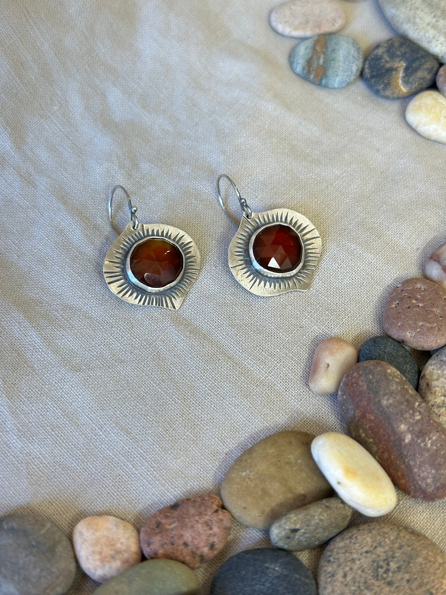 Honey Chalcedony Leaf Earrings - sterling silver