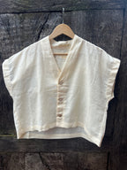 Boxy Cropped Shirt - Pearl - Linen