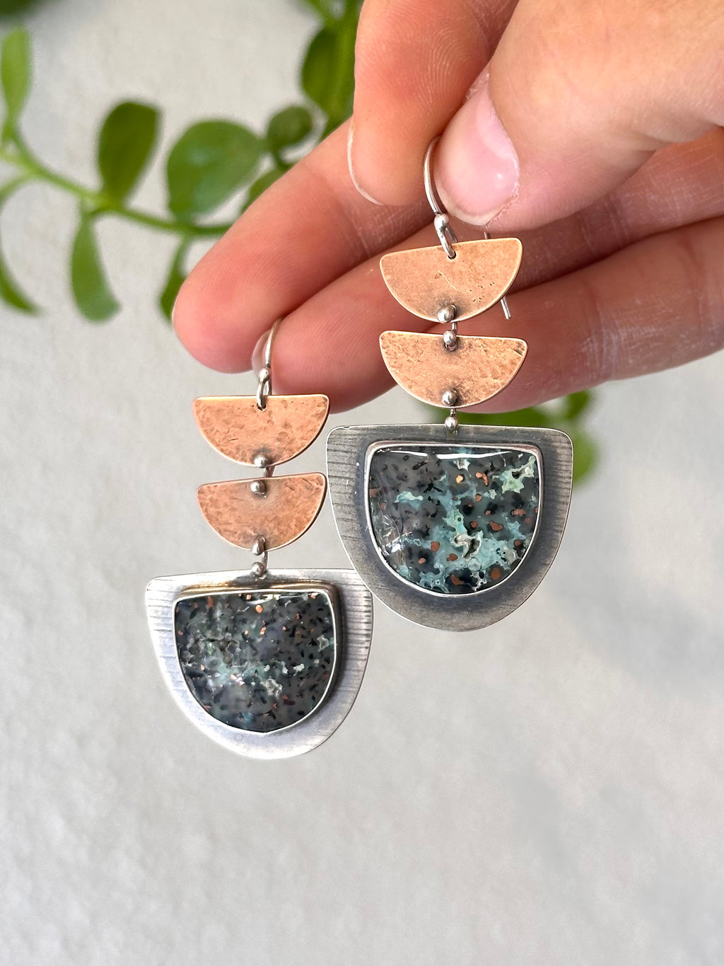 Confetti Copper Chrysocolla Earrings - Sterling Silver and Copper