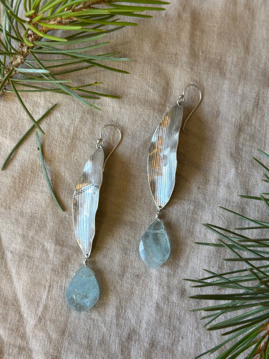 Aquamarine Corn Leaf earrings - Sterling Silver