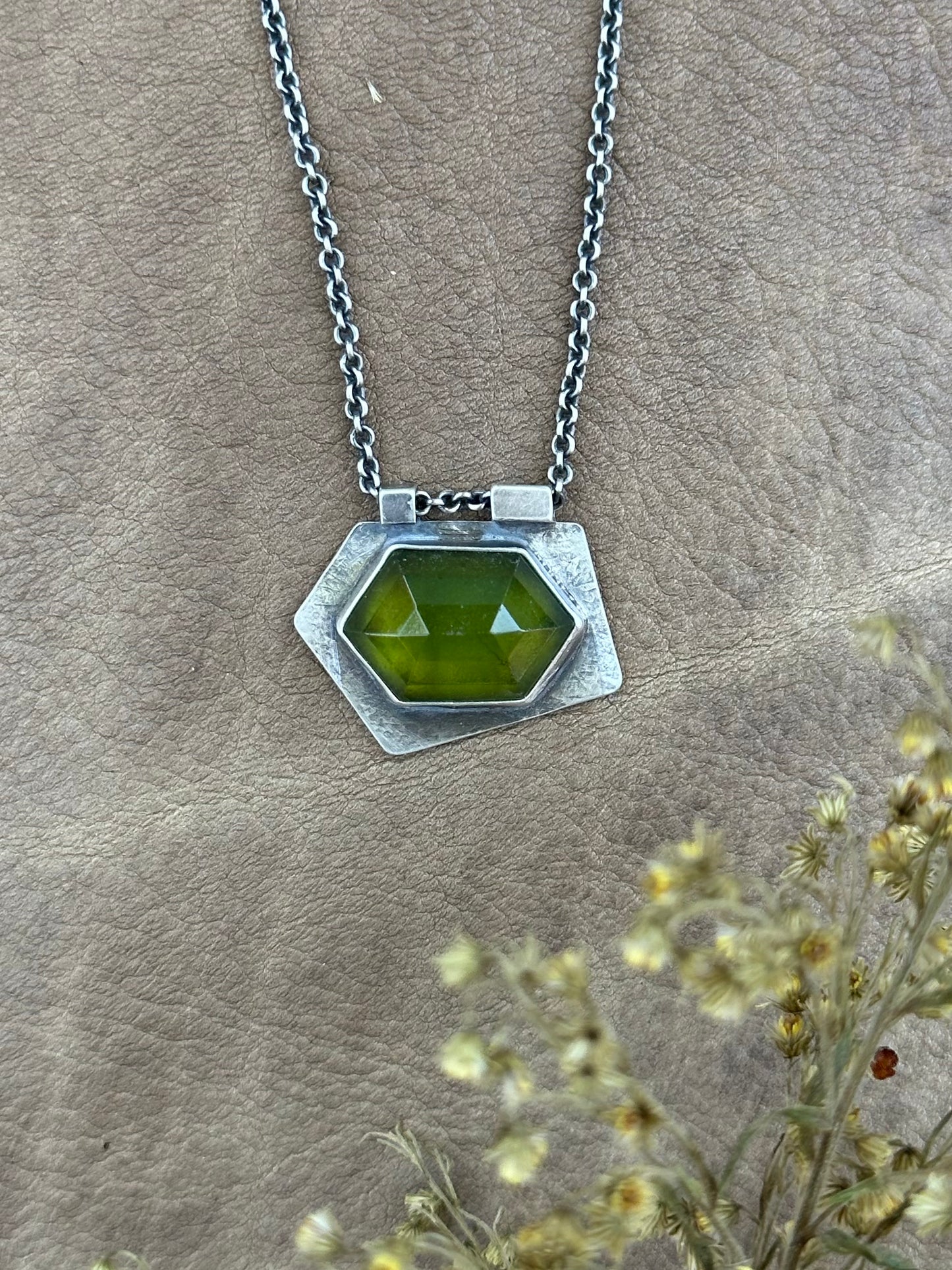 Diopside Geometric Necklace ~ sterling silver