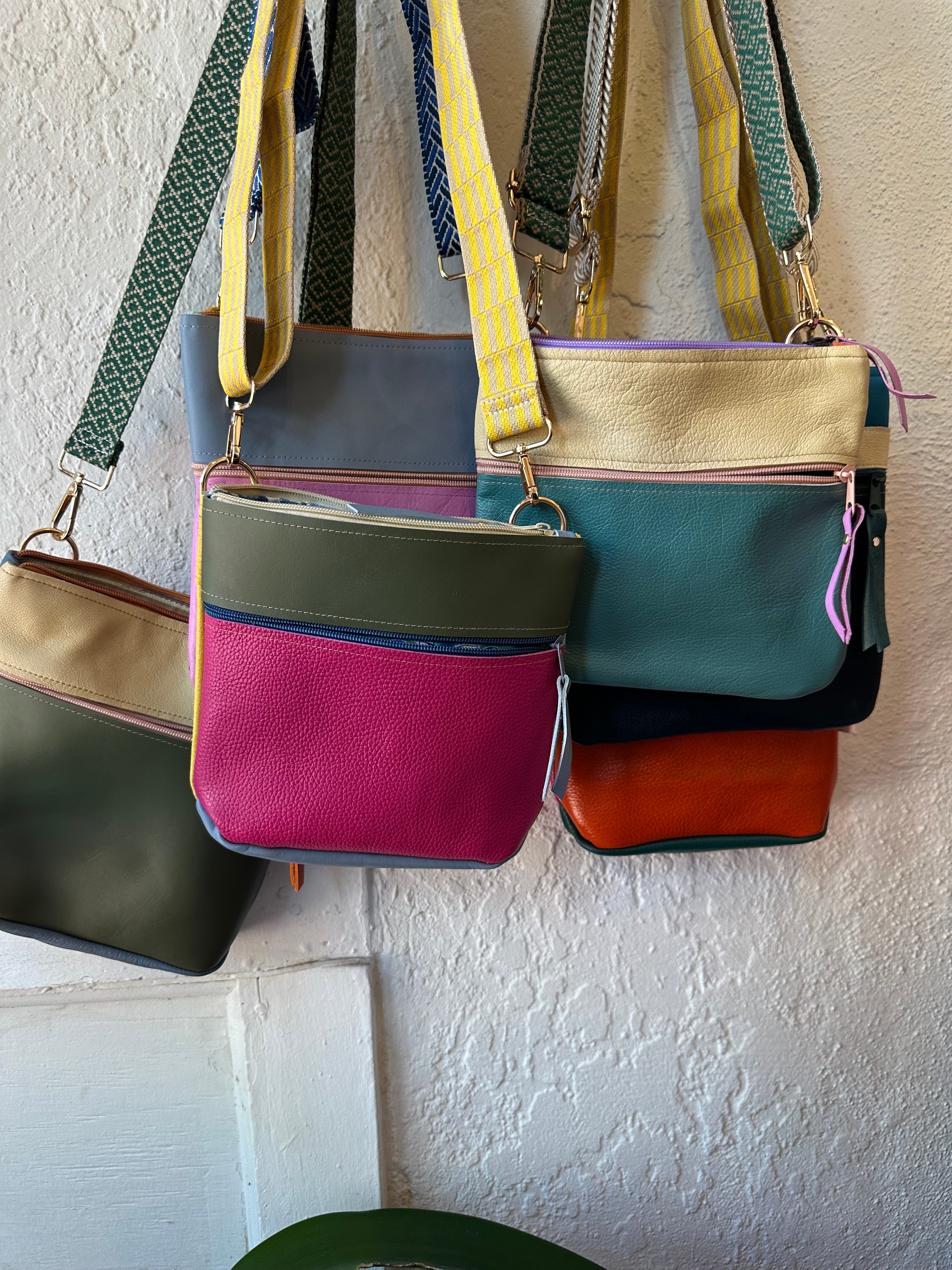Crossbody Bag • Double Zip • Green & Fuchsia